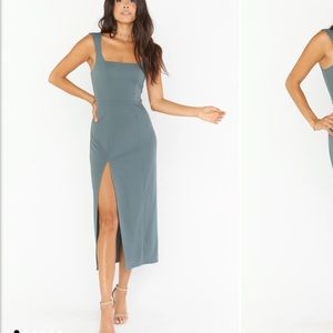 Show Me Your Mumu Eden Midi Dress in Dusty Sage Stretch